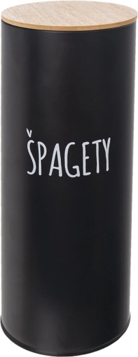 Spagetti tárolódoboz bádogból bambusz fedéllel, fekete, átmérő 11 cm (CZ/SK)