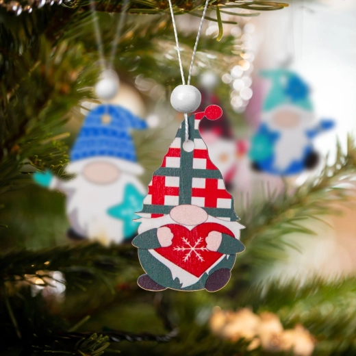 Fából készült függő karácsonyi manódíszek szettje, 12 db
