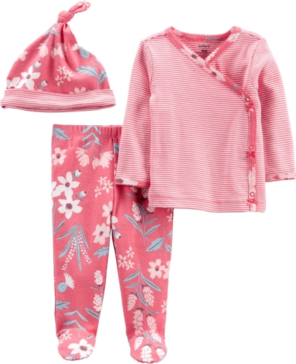 Carter’s lány szett Pink Flower – keresztpántos hosszú ujjú felső, rugifelső és sapka