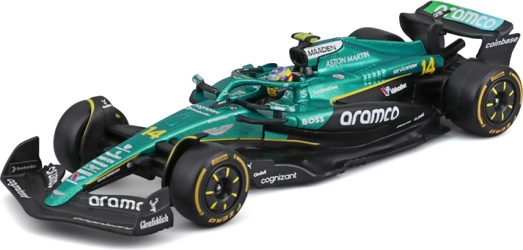 Bburago Aston Martin AMR25 2025 #14 Fernando Alonso 1:43 dekoratív boxban