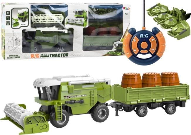 RC mezőgazdasági kombájn zöld pótkocsival