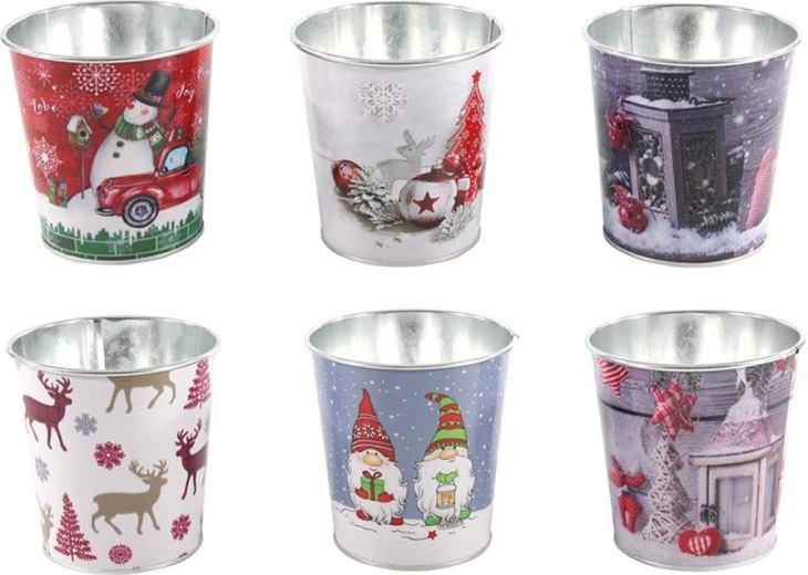 Bádog edény karácsonyi motívummal 10 cm
