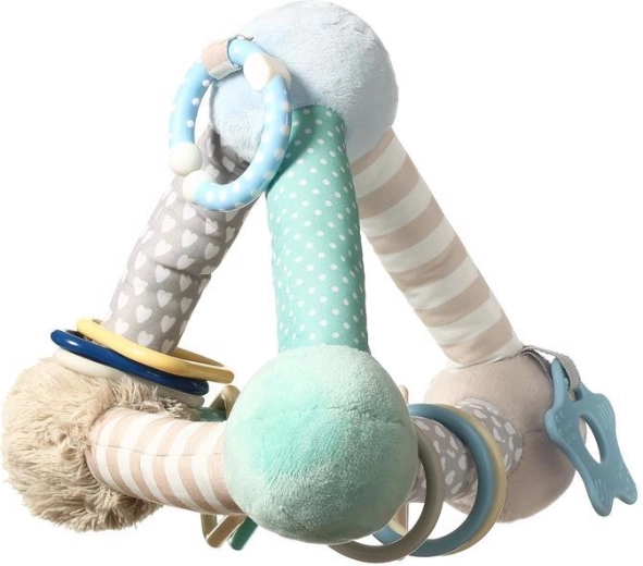 BabyOno oktató plüss piramis rágókával C-gyűrűn, menta, 3hó+