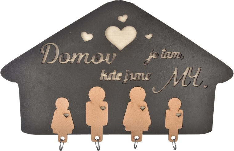 Fali fa kulcstartó akasztó „Az otthon ott van…” felirattal