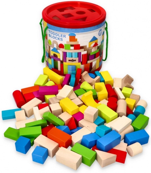 Színes fa építőkockák 100 db