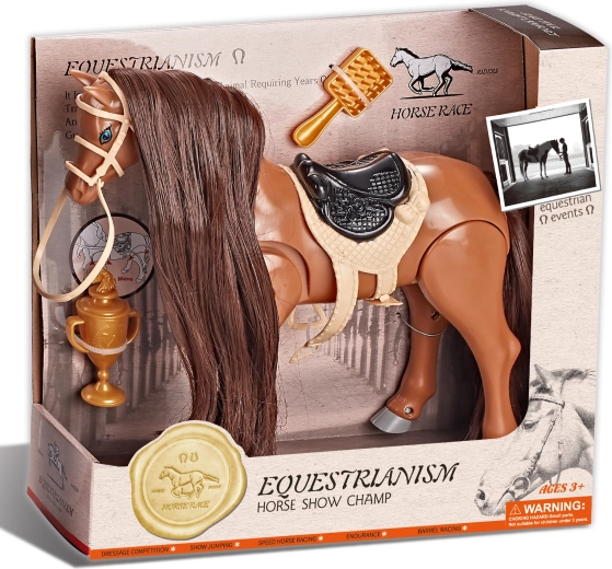 Barna lovagló ló hanggal és tartozékokkal