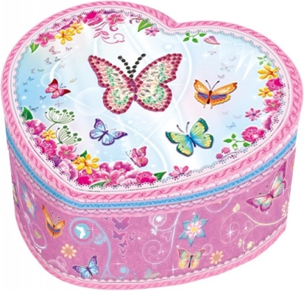 Zenei ékszerdoboz szívecske pillangókkal