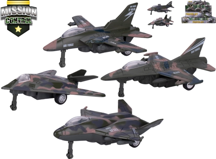 Fém katonai repülőgép modell visszahúzós mechanizmussal, 12–13,5 cm