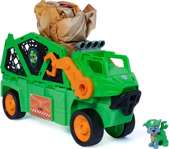 Mancs őrjárat Dino Rescue Megasaurus jármű felfújható dinoszaurusszal és Rocky figurájával