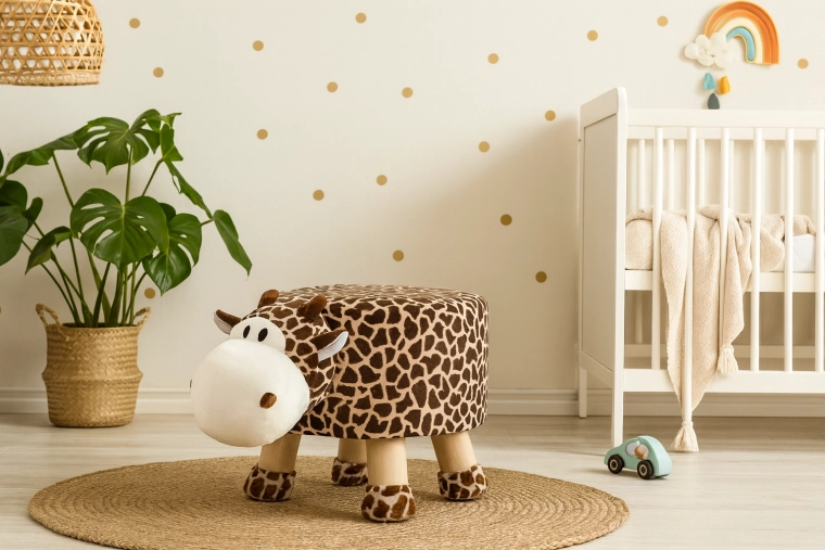 Gyerek plüss zsámoly zsiráf formában 28 × 25 cm