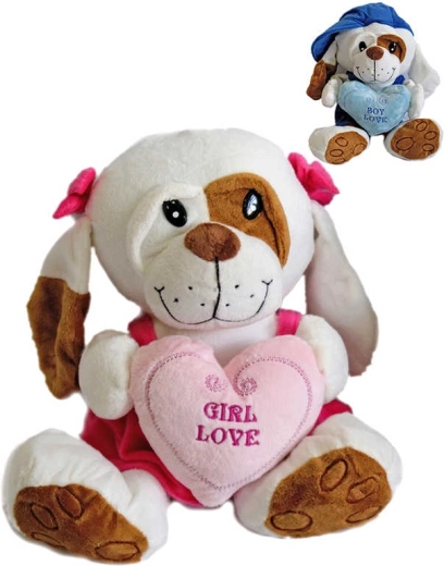 Plüss kutyus Love ruhában, 25 cm, szívecskével – 1 db