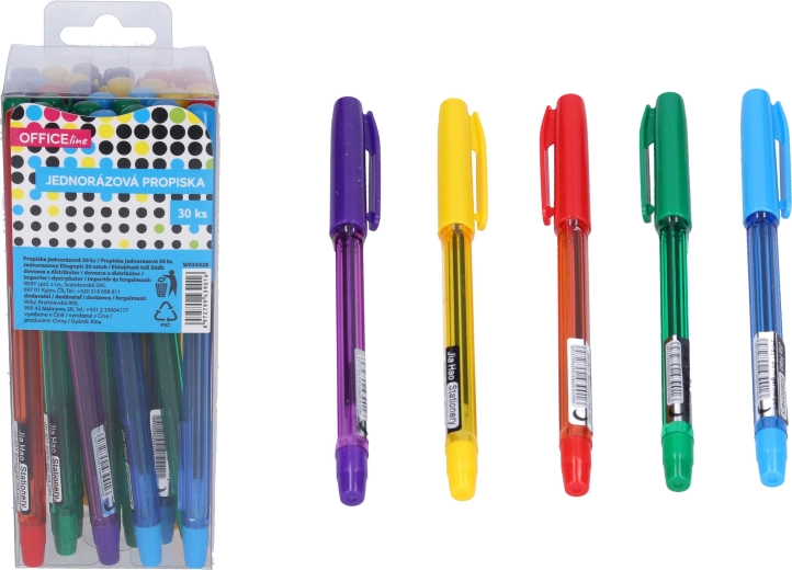 Eldobható golyóstoll kék betéttel, 30 db dobozban