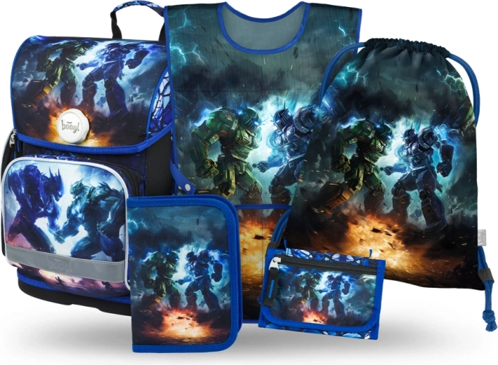 Iskolai szett 5 az 1-ben Baagl Robotok – iskolatáska, tolltartó, tornazsák, kötény és nyakba akasztható pénztárca