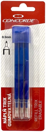 CONCORDE TRIX radírozható roller utántöltők, 0,5 mm, kék, 3 db