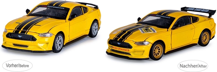 JAMARA Ford Mustang GT 2018 DieCast modell 1:42 méretarányban, sárga