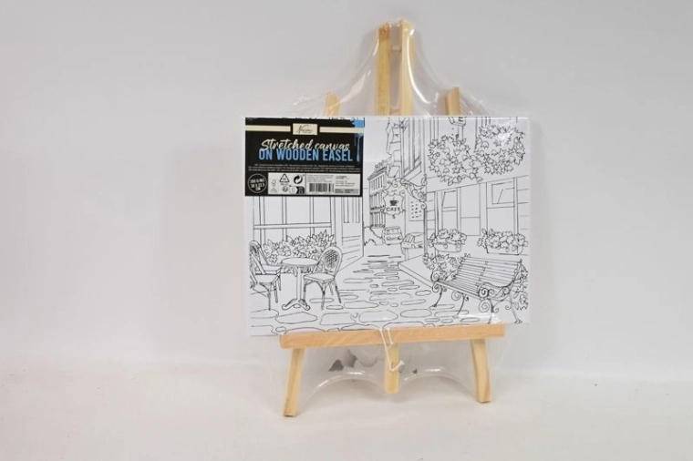 Előrenyomott mintás festővászon asztali állványon – étterem motívum, 30 × 23 cm