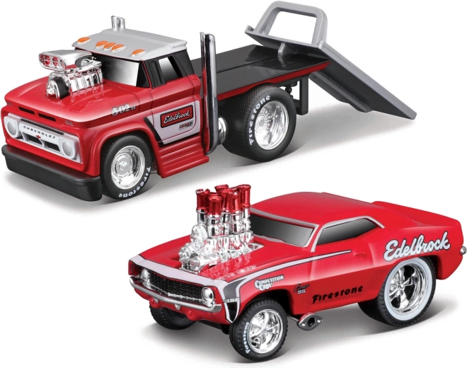 Maisto Muscle Transports 1966 Chevrolet C60 platós teherautó 1969 Chevrolet Camaro SS modellel 1:64