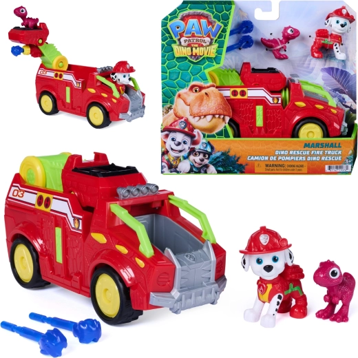 Spin Master Paw Patrol film Dino Rescue – Marshall tűzoltóautó 20 cm, figurákkal és lövedékekkel