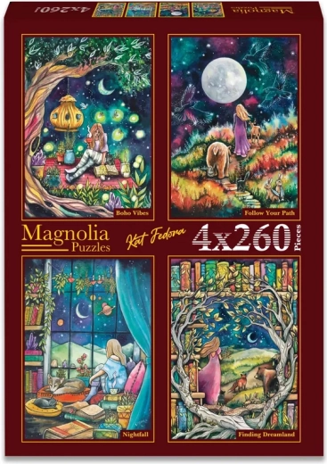 Magnolia puzzle szett: Nyugalom, A saját utamon, Alkonyat és Az álmok birodalmának keresése – 4×260 darab