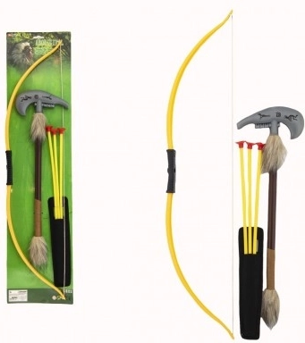 Indián íj 70 cm, 3 tapadókorongos nyíllal és tomahawkkal