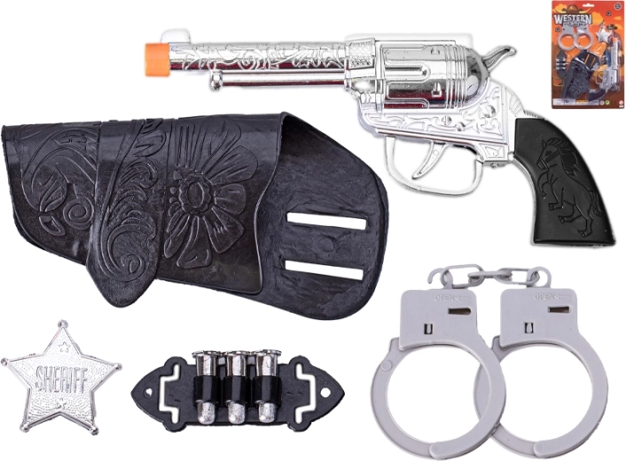 Western szett kis seriffeknek csattogó revolverrel, 19 cm