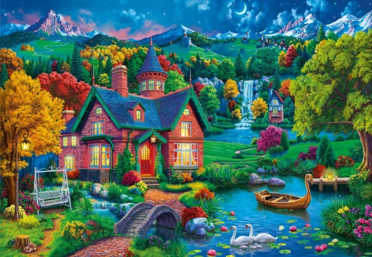 Bluebird puzzle Színes ház a tónál 1000 darab