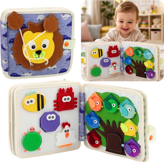 Szenzoros filckönyv Dzsungel – oroszlán, Montessori foglalkoztató könyv gyerekeknek