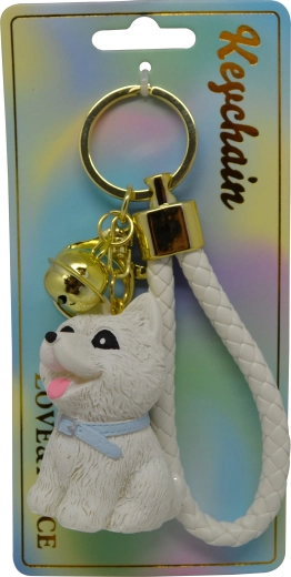 Ülő fehér kutyás kulcstartó