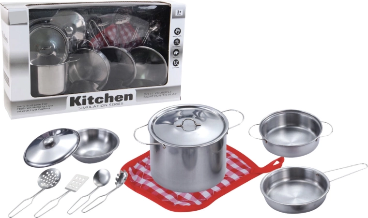 Fém gyerek edénykészlet tartozékokkal, 11 db