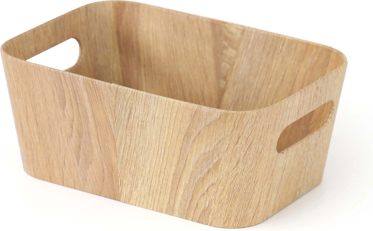 Papír- és karton tárolókosár, fa színű, 26 × 18 × 11 cm