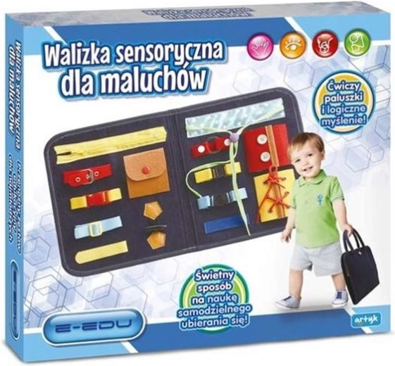 E-Edu szenzoros bőrönd manipulációs táblával kisgyermekeknek