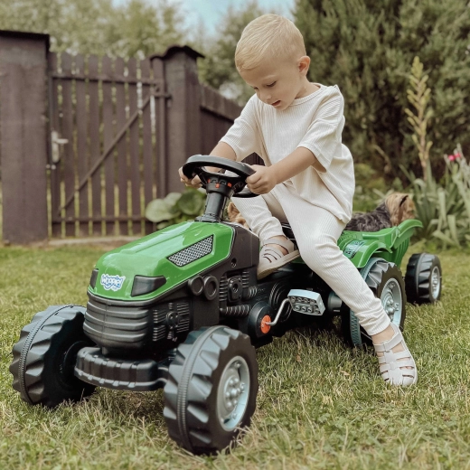 Woopie pedálos traktor Farmer GoTrac Maxi pótkocsival és csendes kerekekkel