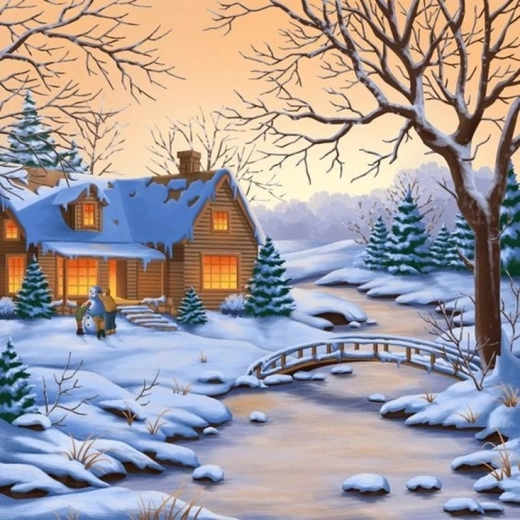 Norimpex Számfestő készlet Hóember a ház előtt 40 × 50 cm