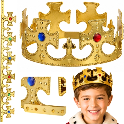 Állítható arany királyi korona műdrágakő utánzatokkal (17–20 cm)