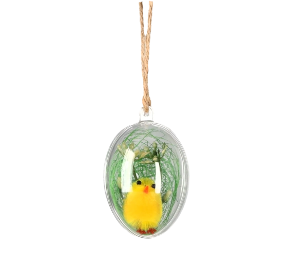 Húsvéti függő csibe műanyag gömbben 4,5 × 6 cm, 12 darabos készlet