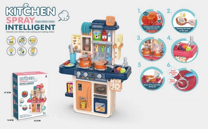 Gyerekkonyha 63 cm, kék, 42 darab