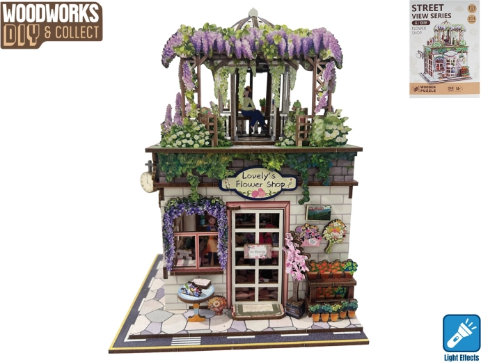 Woodworks fa építőkészlet virágbolt világítással (243 darabos)