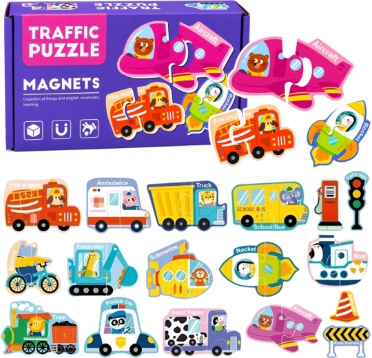 Mágneses járműves puzzle – 30 darabos készlet