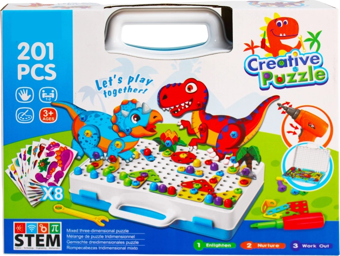 Kreatív dinoszauruszos építőjáték elektromos fúróval Creative Puzzle (201 db)
