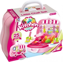 Autó formájú bőröndben lévő konyhai készlet kis szakácsoknak