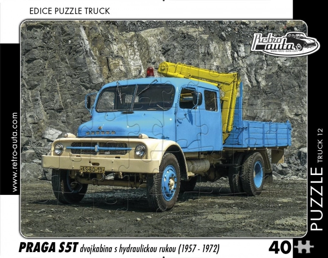 Retro Autók Puzzle TRUCK Praga S5T dupla fülkével, hidraulikus karral, 40 darab