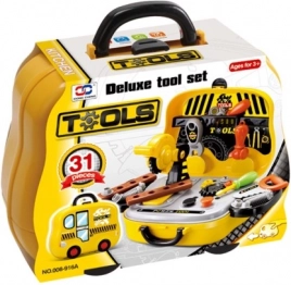 Szerszámkészlet kis barkácsolóknak autó alakú bőröndben