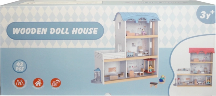 Fa babaház lifttel és bútorokkal