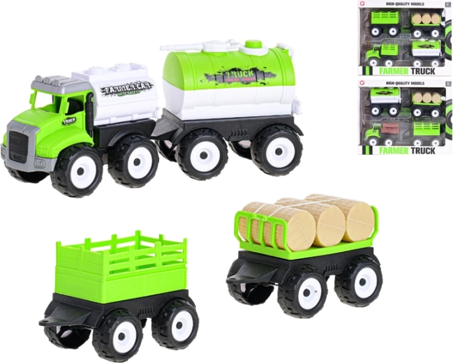 Lendkerekes farmautó készlet három pótkocsival