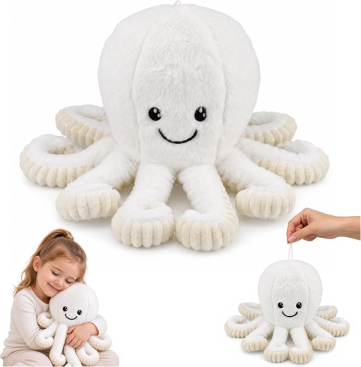 Plüss polip rugalmas karokkal, fehér, 50 cm