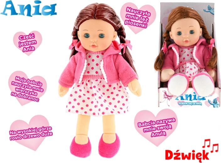 Interaktív baba Ania puha testtel, lengyelül beszél, 31 cm