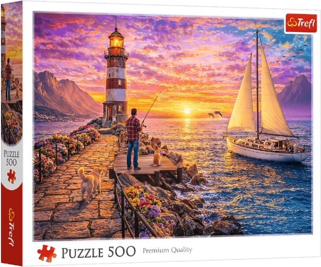 500 darabos puzzle – világítótorony naplementében