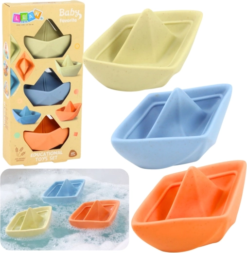 Pastellszínű gumicsónak-készlet fürdéshez babáknak, 3 db