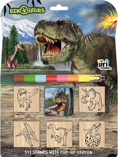Pecsétkészlet 5+1 dinoszauruszokkal, összecsukható zsírkrétával