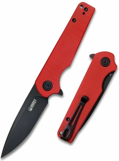 Kubey Wolverine KU233E zsebkés 7,4 cm, dark stonewash, piros G10